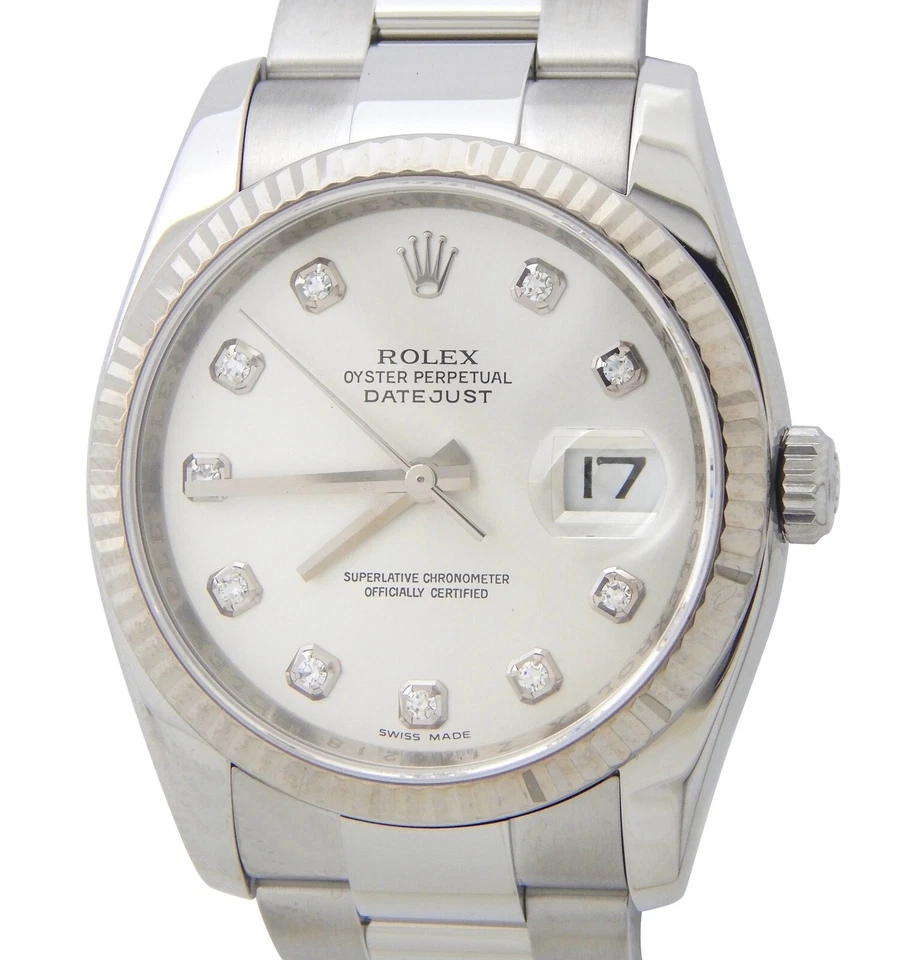 Rolex Datejust Para Hombres 116234 Reloj de Acero Bisel de Oro Blanco de 18k Esfera de Diamante de Fábrica