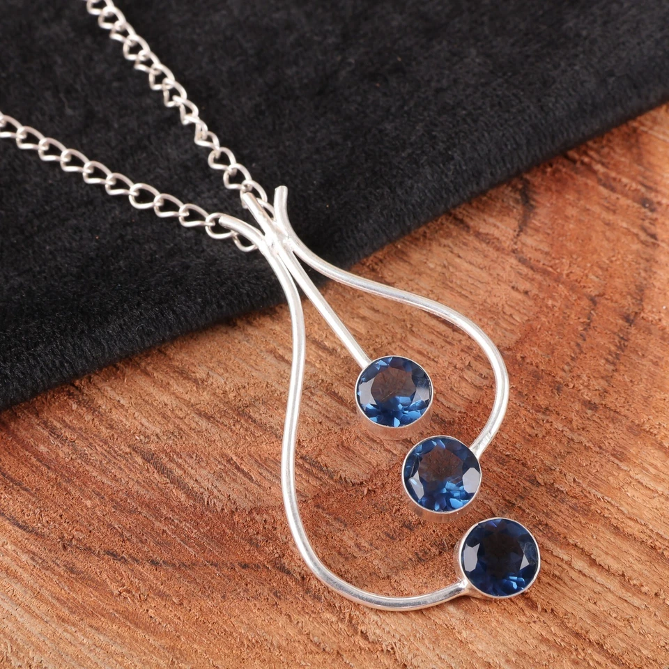 Colgante de plata de ley 925 con piedras preciosas de topacio azul de Londres hecho a mano joyas para amor Foto 3 de 4