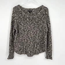 Eileen Fisher Sweater Womens M Linen Cotton Knit Marled Boho Brown Classic