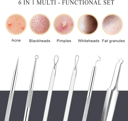 Pimple Popper Tool Kit - 6 Pcs Blackhead Remover Comedone Extractor Tool Kit wit - Picture 2 of 12