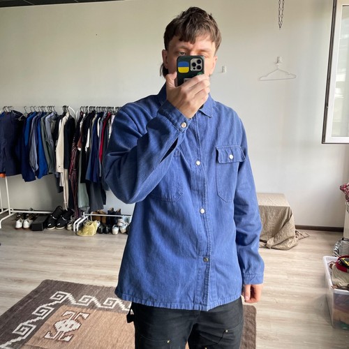 Vintage French German Workwear Blue Snap Chore Utility Jacket Size XL