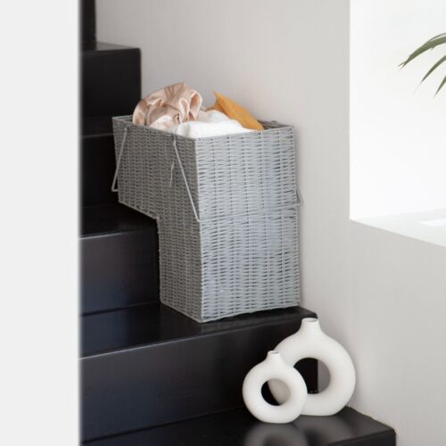 Storage Baskets Resin Wicker Woven Hamper Box Organiser For Stairs Laundry Bins - Picture 5 of 7