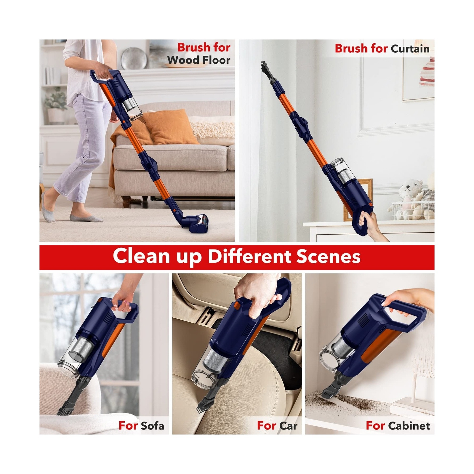 whall Cordless Vacuum Cleaner, 25kPa Suction 4 in 1 Cordless Stick
