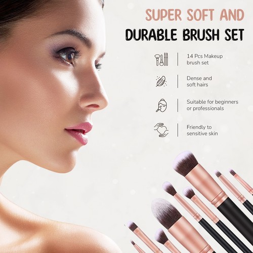 14Pcs Professional Make up Brushes Set Cosmetic Makeup Kit Kabuki With Case CO - Picture 10 of 10