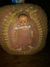 Shabby romantic chic large handmade pink baby doll doll sewn in throw pillow
