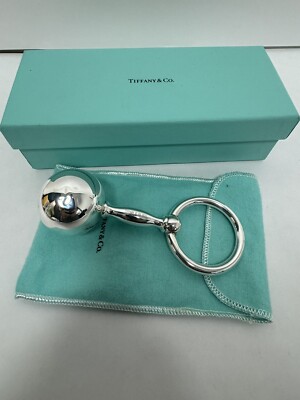 TIFFANY STERLING SILVER ~ BABY RATTLE BARBELL RING LARGE ~ pouch