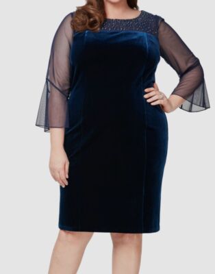 Alex Evenings Plus Womens Beaded Sheer Sleeve Sheath Dress, Imperial