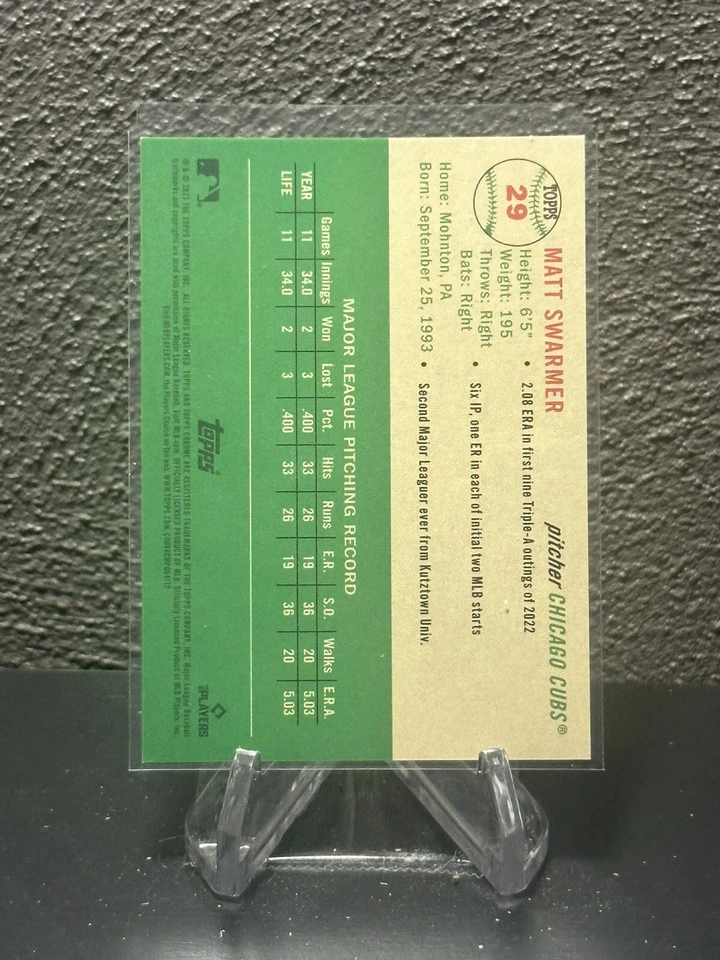 2023 Topps Chrome Platinum Anniversary Gold Toile Cream /50 Matt Swarmer Rookie - Image 2 of 2