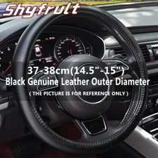 Genuine-Leather DIY-Car Steering-Wheel Cover Anti-slip For 15"/38 cm Black US-