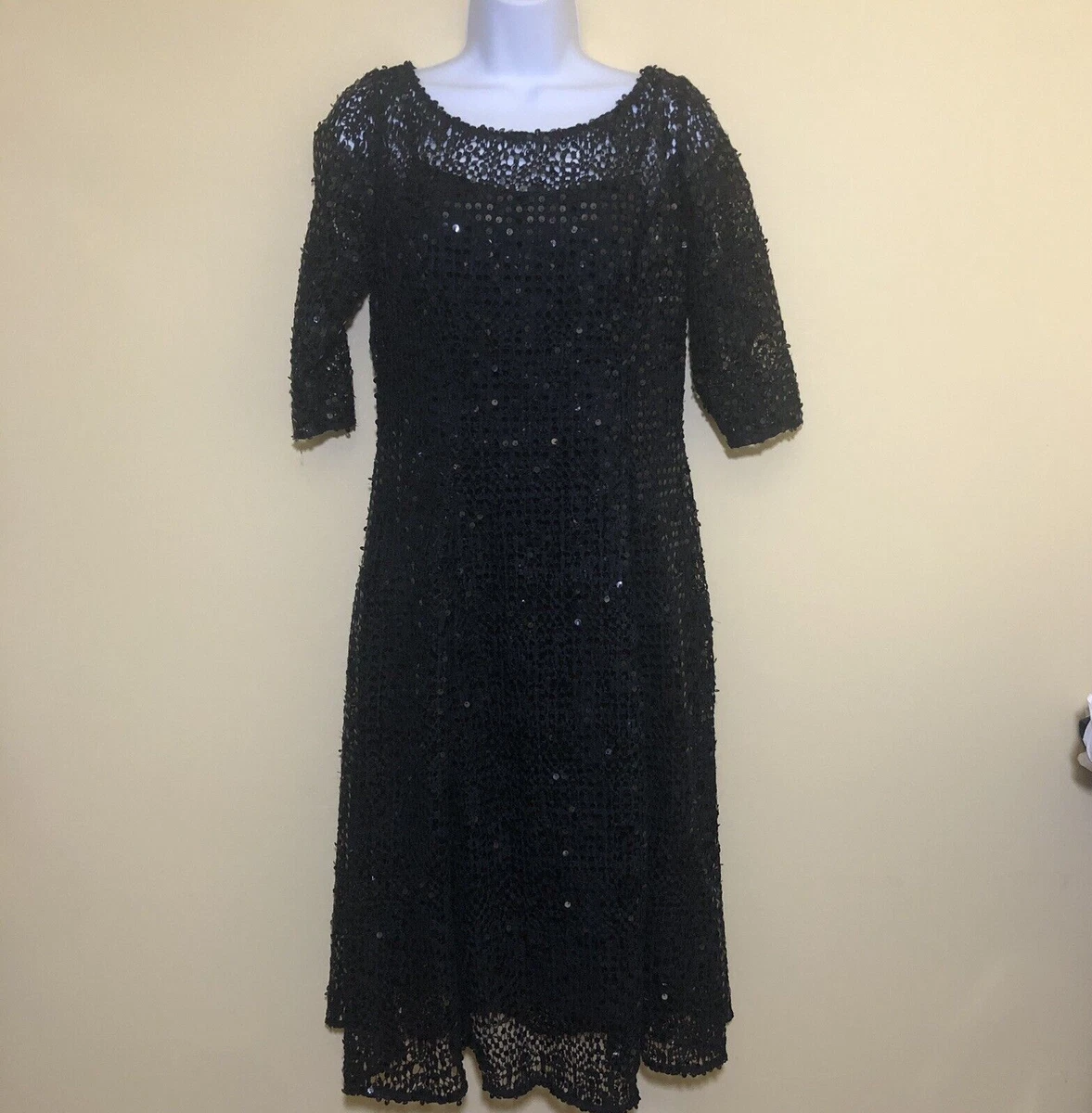 Kay Unger Cocktail Dress SIZE 6 Black Sequin Lined Mother of The
