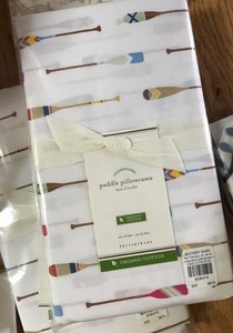 Pottery Barn Set 2 Paddle King Pillowcases Nautical Coastal Decor