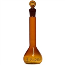 25ml Amber Volumetric Flask, w/ Stopper, Karter Scientific 253C2 (Pack 10)