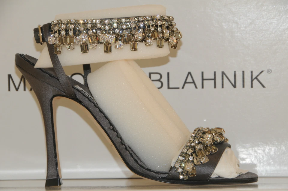 $1595! New MANOLO BLAHNIK Evening Strass JEWEL CIENZAPER GREY SANDAL SHOES 37.5 - Image 2 of 4