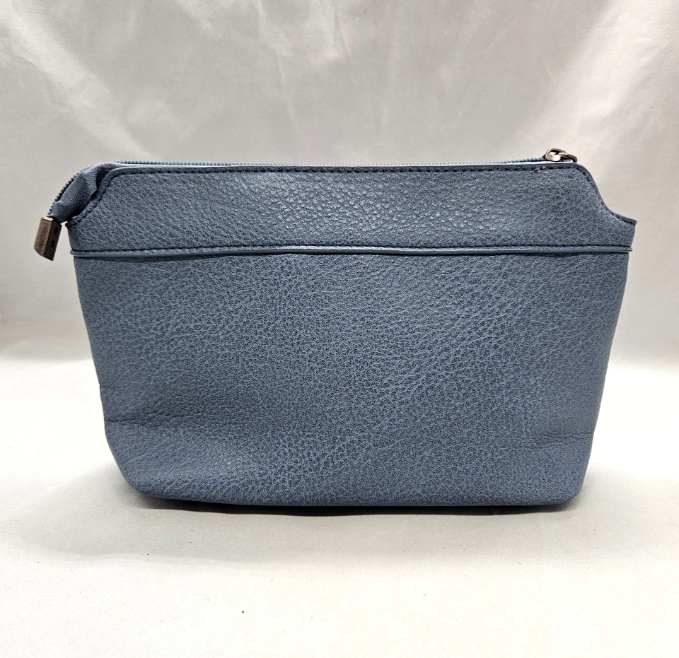 Montana West Cosmético Viaje Cremallera Bolsa Pizarra Azul Guijarro Vegano Cuero Vaquera Foto 3 de 4