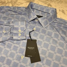 Bugatchi Comfort Stretch Button Up Shirt Mens XL Blue Check Windowpane NWT