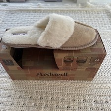Rockwell Women's Tan Scuff-Style Slippers with Faux Fur Trim , Size M 7-8 