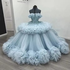 Puffy Quinceanera Dresses Ball Gown Strapless Ruffles Beaded Sweet 16 Dresses