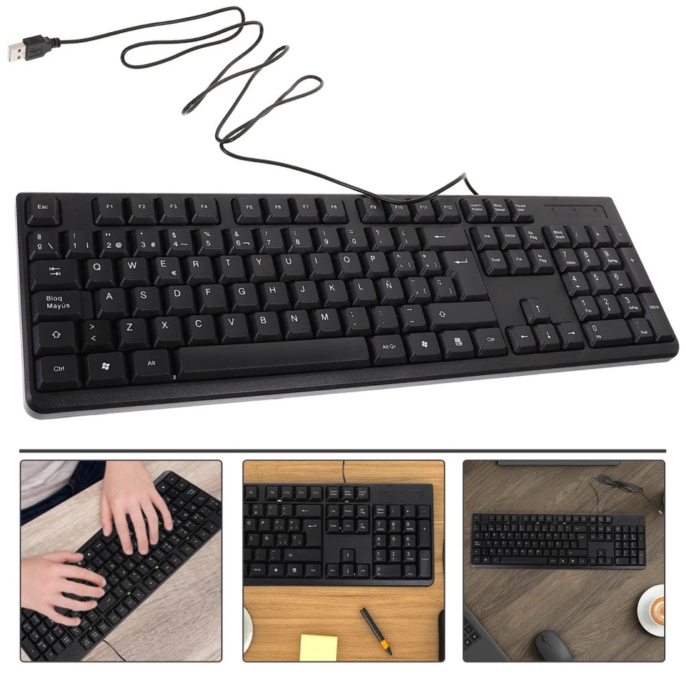 Wired Gaming Keyboard Spanish Letter USB Electronic Keyboard Office Supply - Image 4 of 4