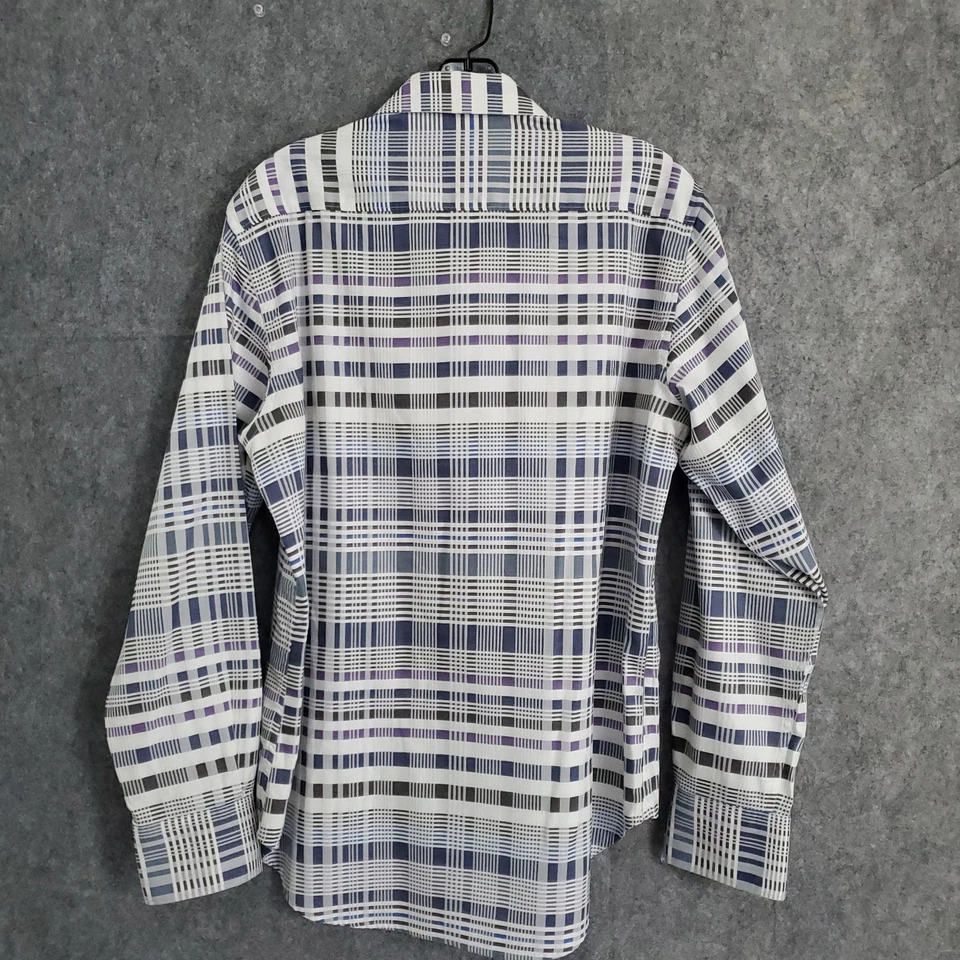 Robert Graham Mens Blue & White Striped Plaid Dress Shirt Size Small Check Strip - Image 2 of 4