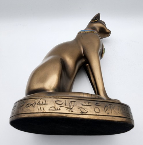 Statuina egiziana VERONESE seduta nera e oro gatti bastet Egitto geroglifico - Foto 13 di 24