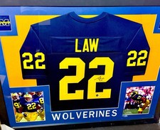 Ty Law Signed Custom Jersey Wolverines Patriots Framed 35x43 Beckett Cert