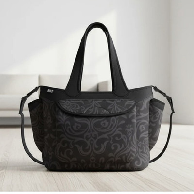 BUILT Go Go Diaper Tote Night Damask Neoprene Black Insulated Bottle Pockets