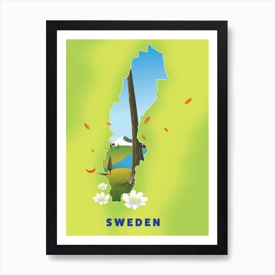 Schweden Reisekarte Kunstdruck gerahmt Wandbild Poster Leinwanddruck Bild