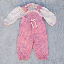 Vtg 90s Evy Girls Pink Floral Quilted Overalls Jumpsuit w Matching Shirt 12 Mos
