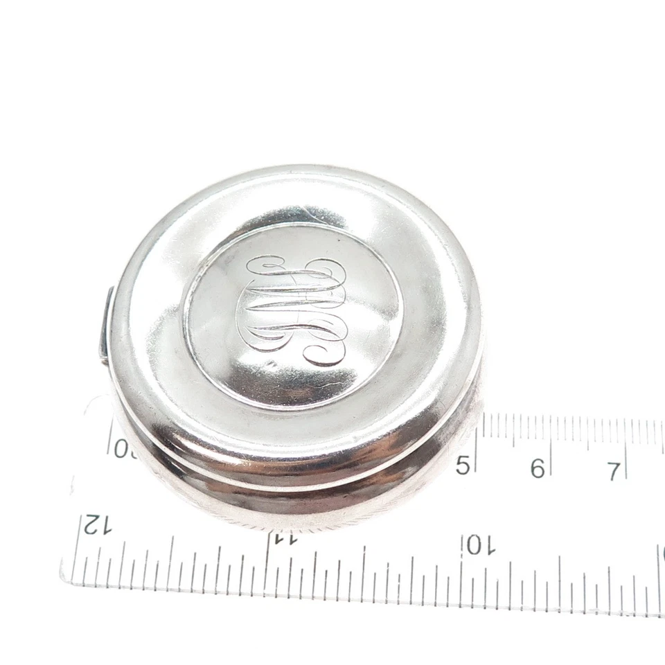 Antigua caja de pastillas/tabaco con monograma grabado Art Deco de plata de ley 925 Foto 3 de 4