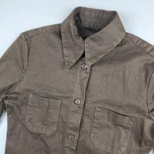 Fendi Shirt Womens 6 Brown Stretch Button Up Roll Sleeve Made Italy Designer