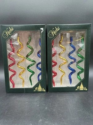 Krebs Corkscrew Glass Spiral Christmas Ornaments Lot Of 2 Boxes Multi Color Qty8