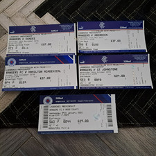 Set of FIVE MINT UNUSED Rangers Tickets (2016 to 2020)