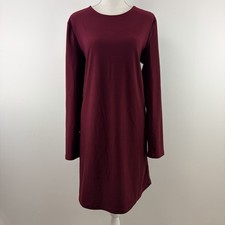 Women’s Mango Basics Burgundy Shift Dress Long Sleeve Button Shoulder XL
