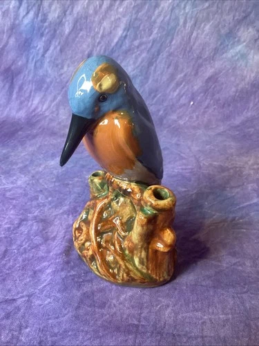 Weller Brighton 1915 Vintage Art Pottery Kingfisher Figurine Ceramic Flower Frog