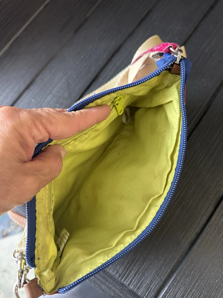 Lily Bloom Crossbody Shoulder Handbag Pink Lime Green Floral Zip Pockets - Image 3 of 4