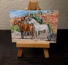 ACEO Original Art Wild Horses by Trees Acrylic and Gouache Painting Baptista — photo 3