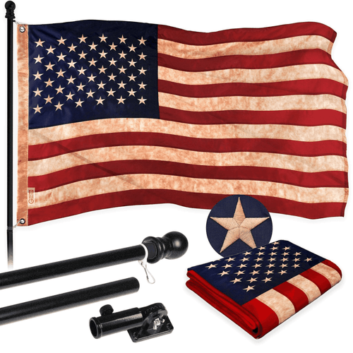Combo Pack: 5 Ft Tangle Free Aluminum Spinning Flagpole (Black) & USA - Picture 1 of 9