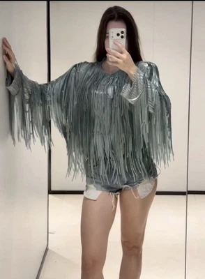 ZARA 2026 ZW Collection Silver Grey Sequin Fringe Jacket Size S 3210/040 Trendy - Image 1 of 4