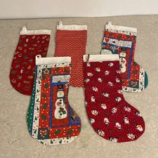 Lot Of 5 Handmade Vintage Reversible Christmas Stockings