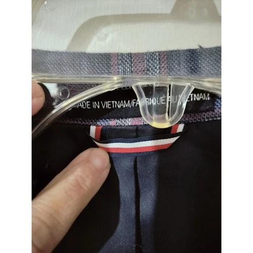 M1250) Tommy Hilfiger Men Blue Plaid Linen Two Button Sports Jacket Size 36S image 6