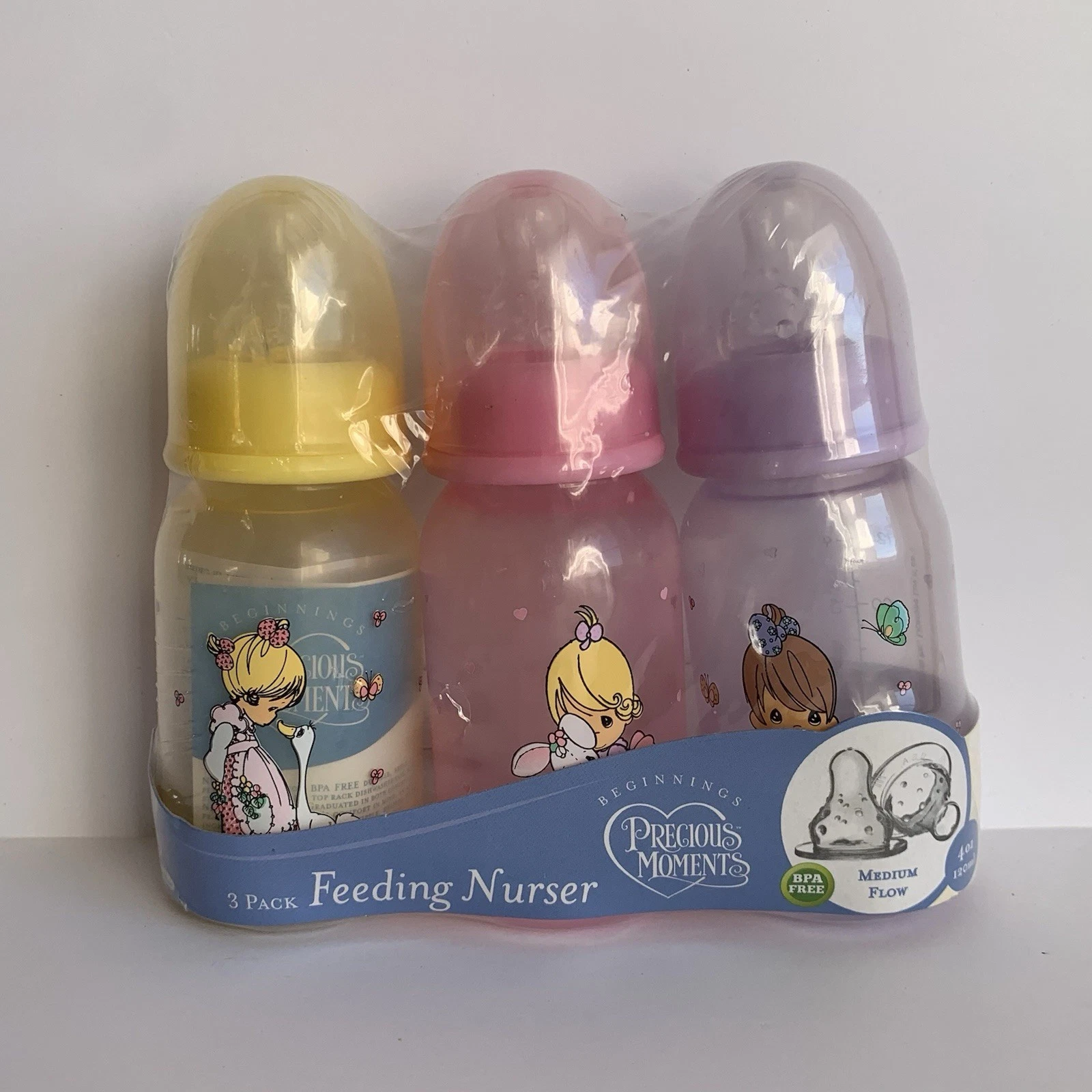 NEW Girl Baby Bottle Precious Moments In Package Set of 3 4oz Medium Flow