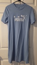PUMA Size L Blue Gray Short Sleeve Pull Over Casual T-shirt Dress Crew Neck