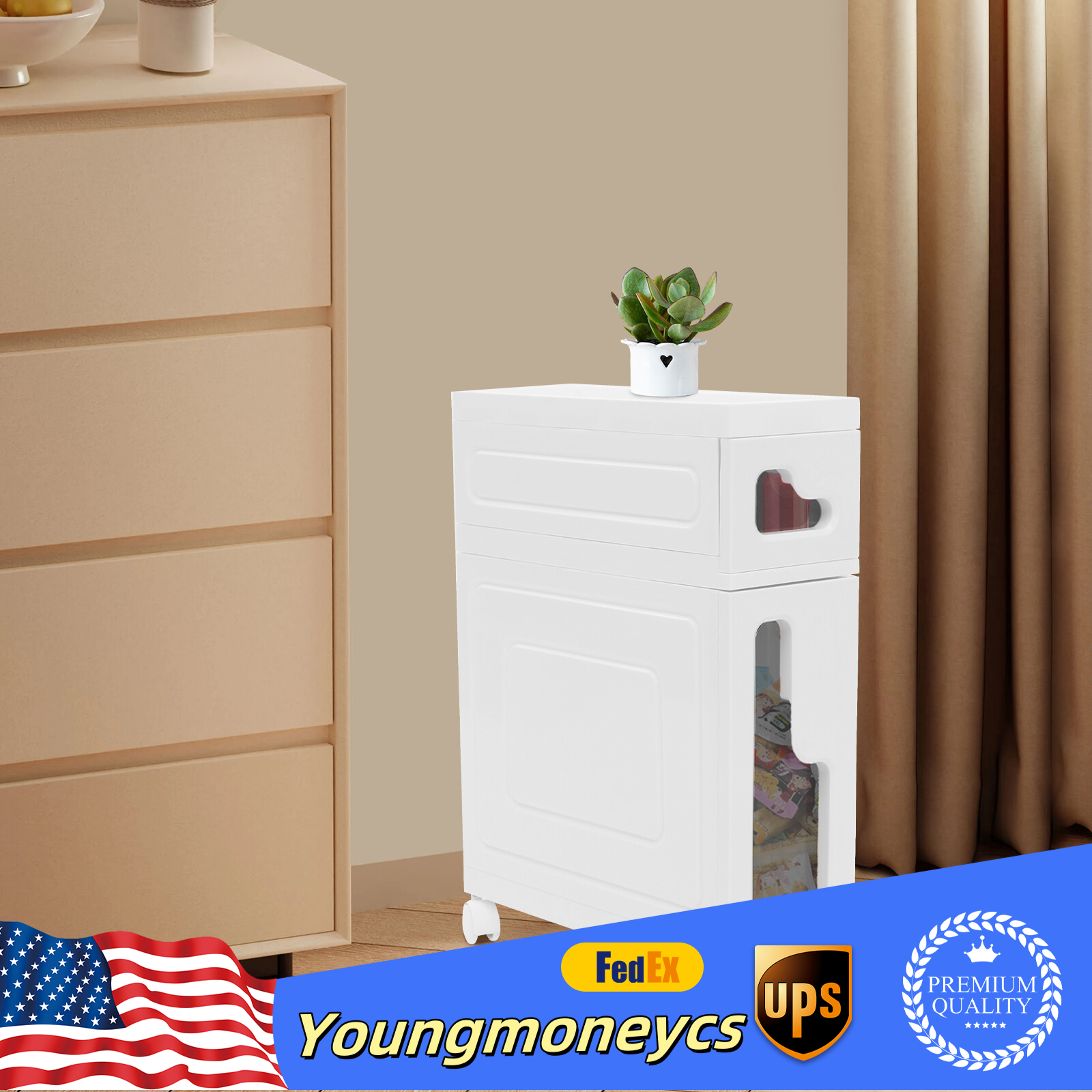2 Tier Bathroom Gusseted Cabinet Shelf Bathroom Storage Floor Cabinet 40*16*56cm-image
