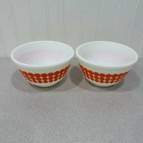 2 = Vintage Pyrex 401 Orange Polka Dot Mixing Bowl 1.5 Pint Made In USA