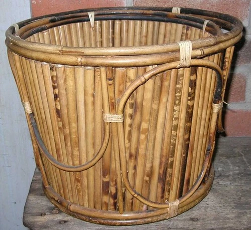 Vintage Handmade Wooden Basket, 15" X 12"