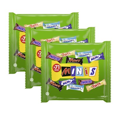 3x1425g MIXED Minis Snickers, Twix, Mars, Bounty, Milky Way Partymix Schokolade
