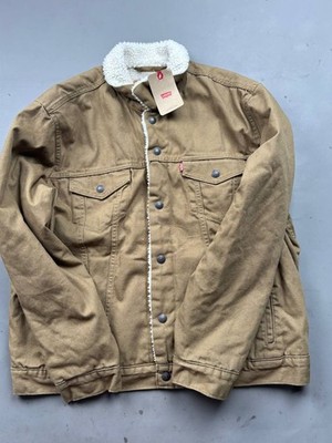 Levis Denim Trucker Jacket Men s SZ L Tan Sherpa Lining Outdoor Work Western