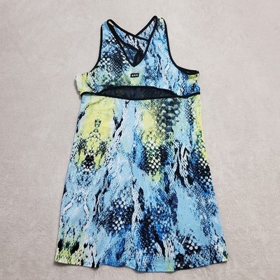 Jamie Sadock Dress Women L Blue Yellow Sleeveless Mesh Insert Racerback Active