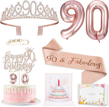 8Pcs 90Th Birthday Decorations for Women, Including 90 Year Old Birthday Cake To