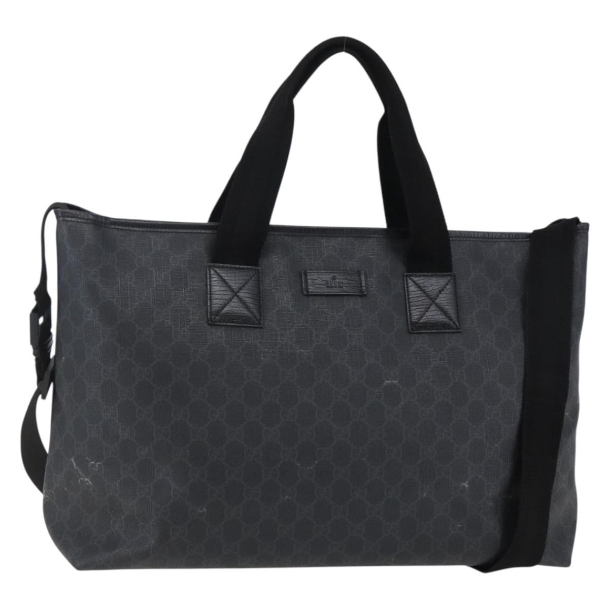 GUCCI GG Supreme Tote Bag PVC Leather 2way Black 162785 Auth